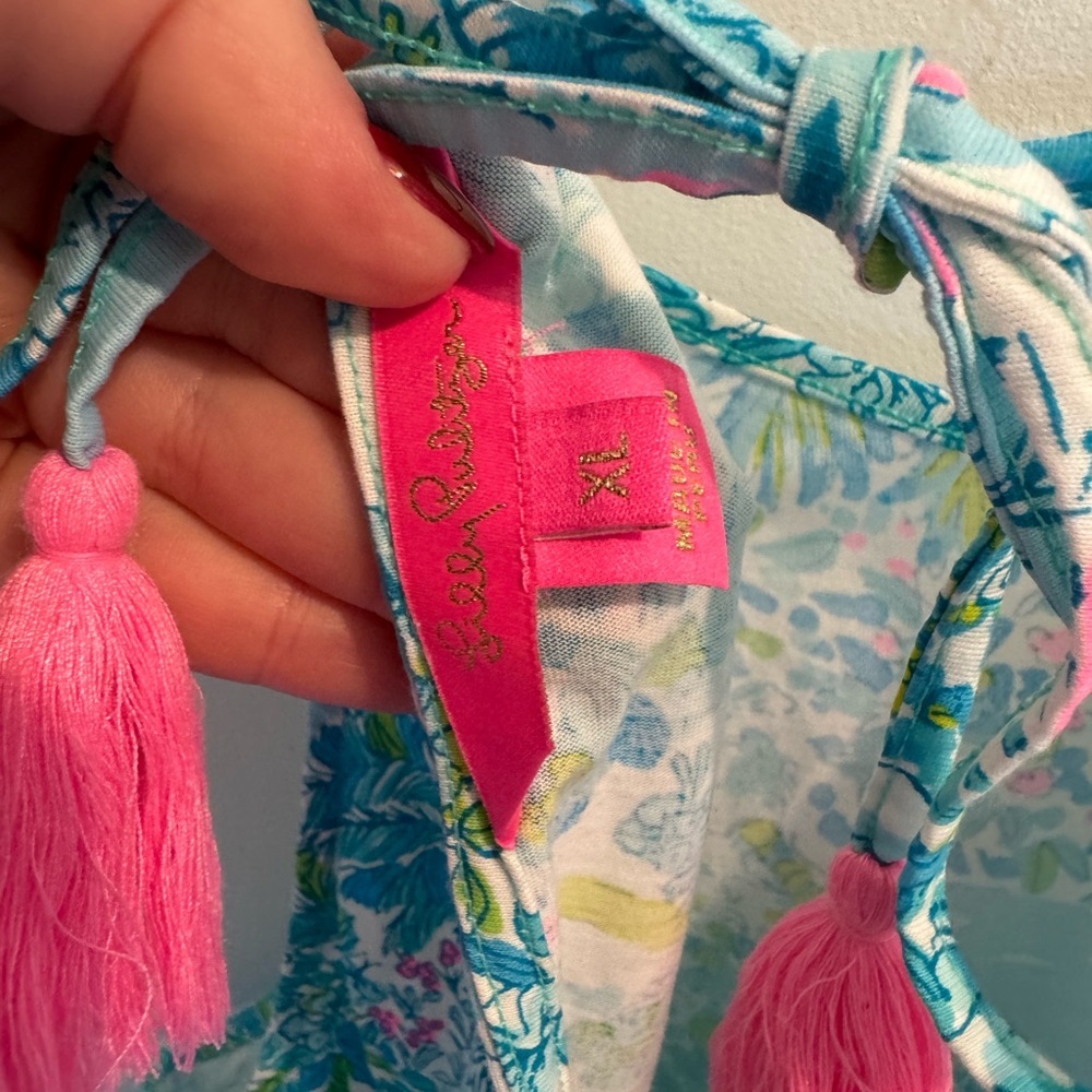 Lilly Pulitzer Blue and Pink Tassel Dress, 100% Pima Cotton - Picture 3 of 7